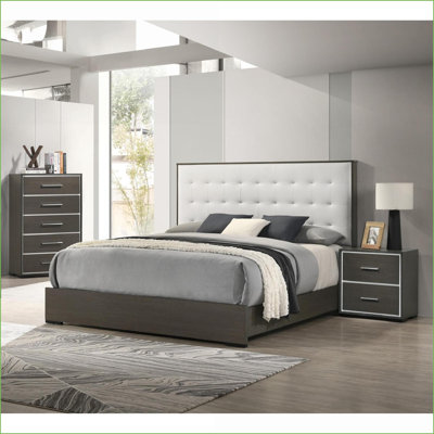 Contemporary 2-Drawer Gray Rustic Nightstand with Chrome Accents