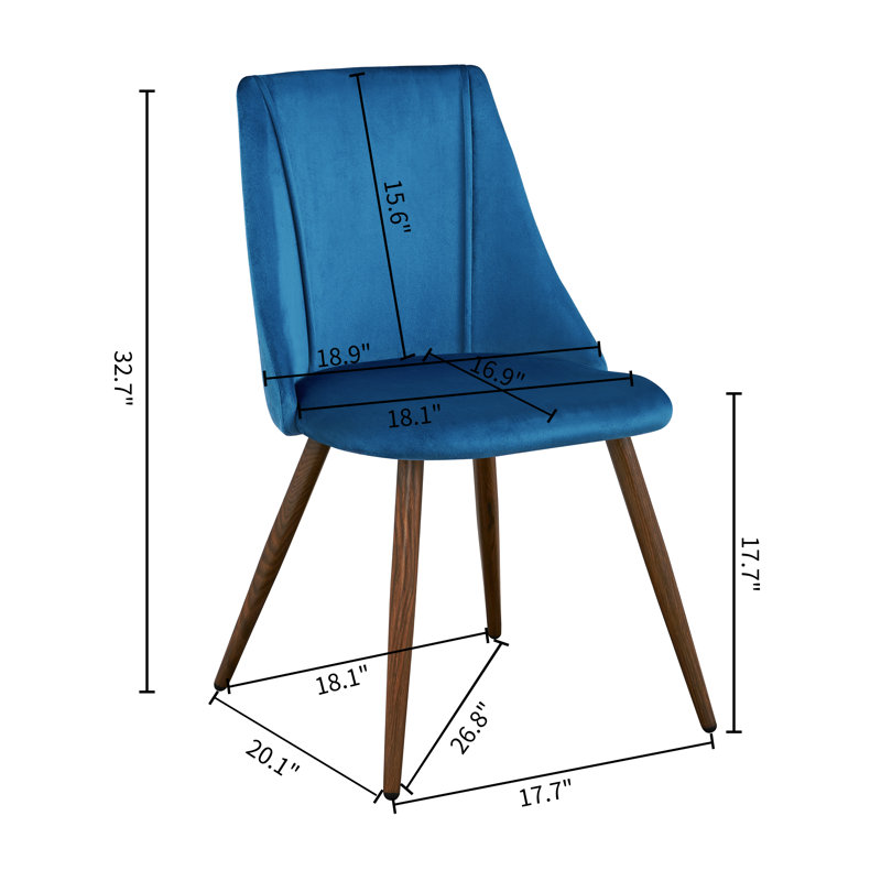 Chaises d'appoint de salle à manger rembourrées avec pieds en métal Benbrook, Velours bleu foncé, Marron foncé