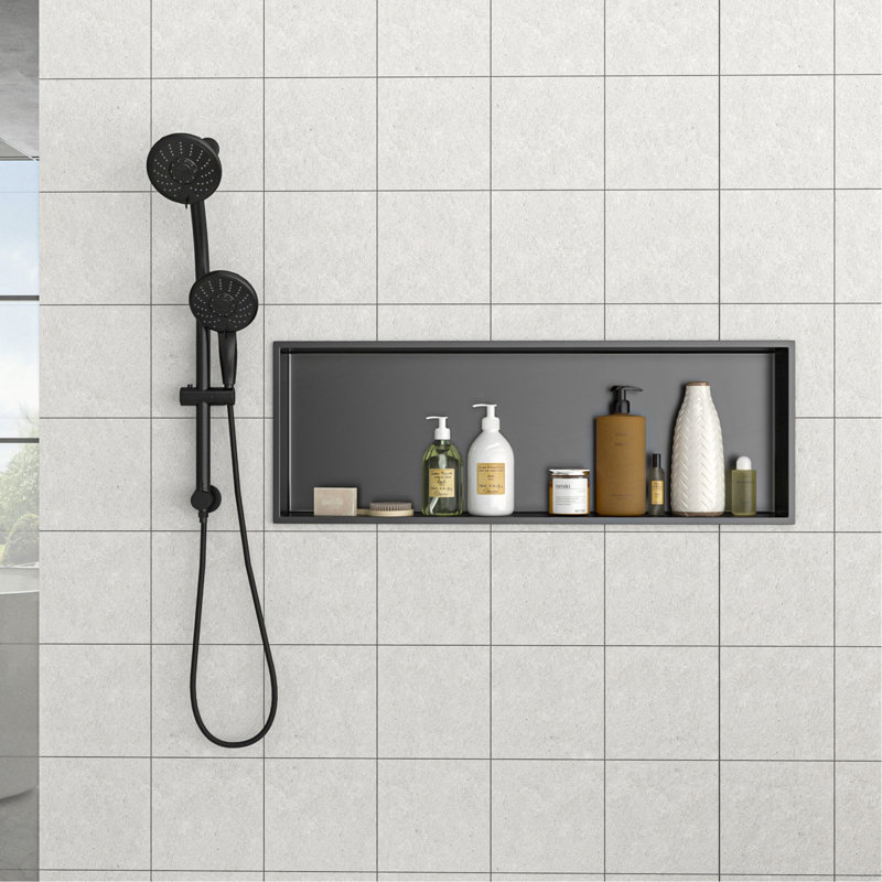 Stainless Steel Shower Niche, Gunmetal Black, 3.94" H x 37" W x 13" D, Gunmetal Black