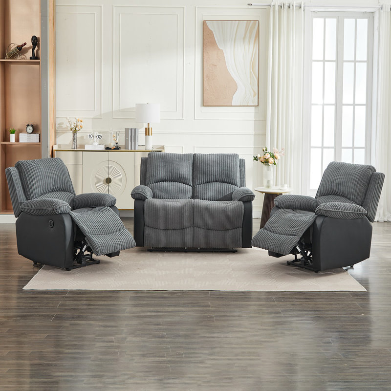 Reclining Sofa Sectional Recliner Plush Corduroy Couches Set Sofa, Power - Push Button