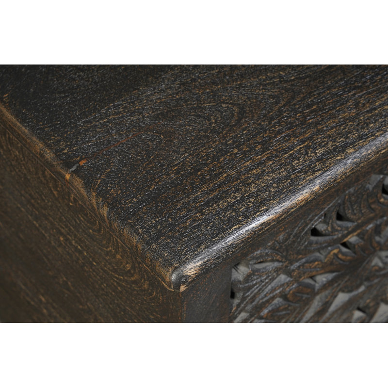 Banc de rangement en bois massif Harleen, Noir