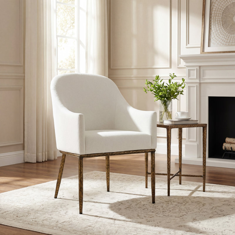Fauteuil de salle à manger rembourré Urbam, 1, Coussin beige / structure en laiton forgé