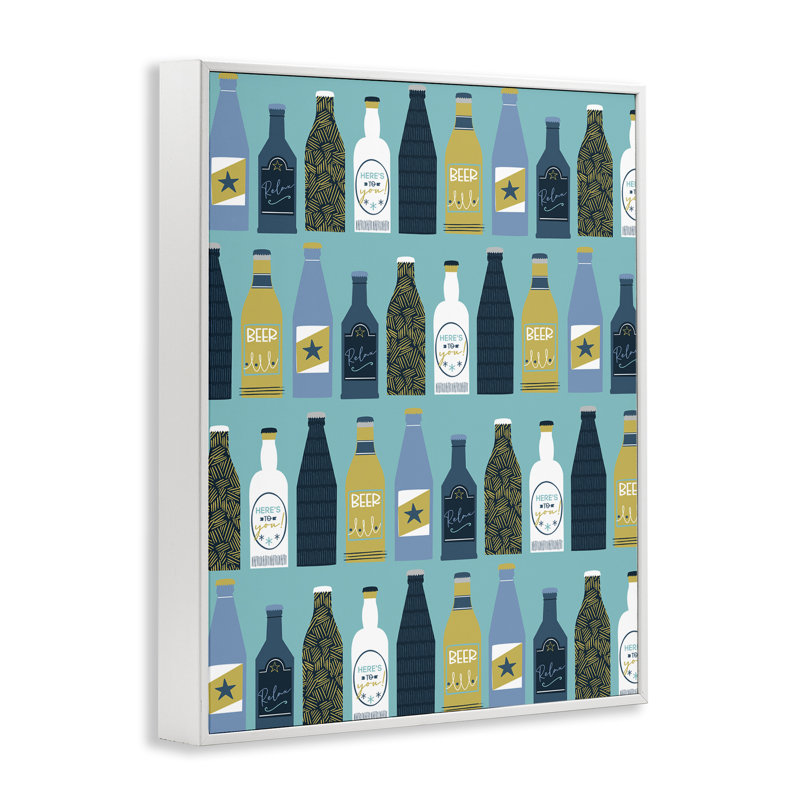  Bouteilles de bière disposées encadrées, art giclée par Angela Nickeas, H 14 po x l 11 po