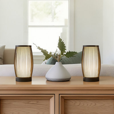 Set Of 2 Full-assembled Versatile Bamboo Drum Table Lamp With Soft Glow
