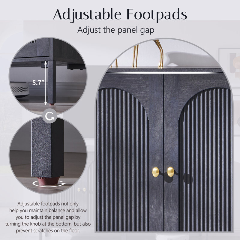 Modern Bathroom Cabinet with Storage, 34" Tall Fluted Arched Wooden Bathroom Storage Cabinet w/Adjustable Shelves, Gray