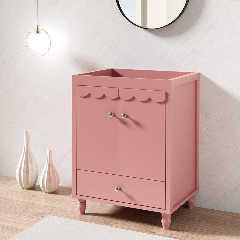 Base de meuble-lavabo autoportant 24 po seulement, lavabo non inclus, rebord ondulé décoratif, Rose