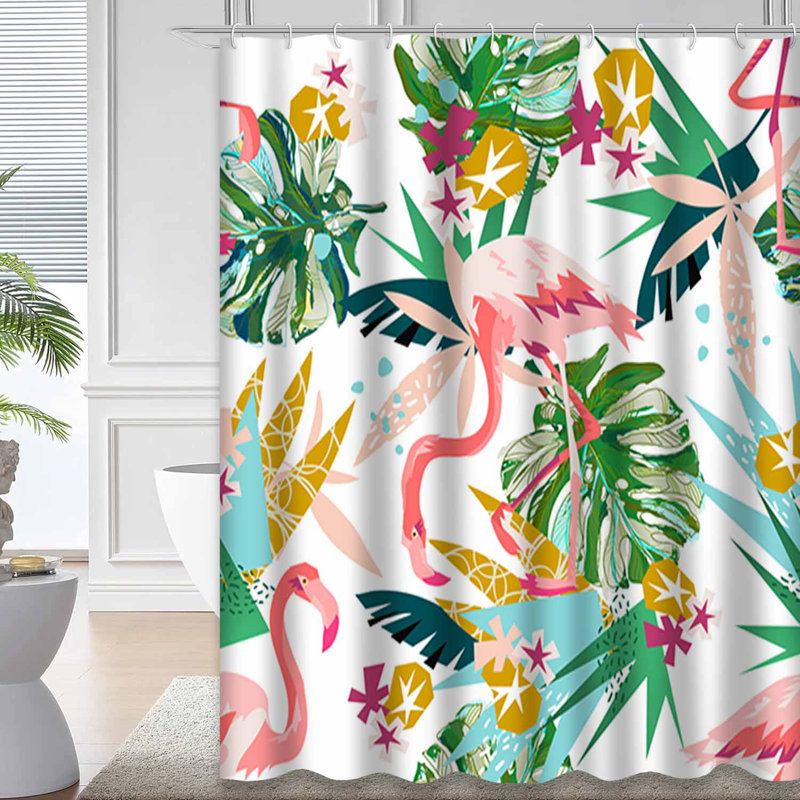 Rideau de douche imperméable à motif abstrait flamant rose avec 12 crochets, L 72 po x l 72 po