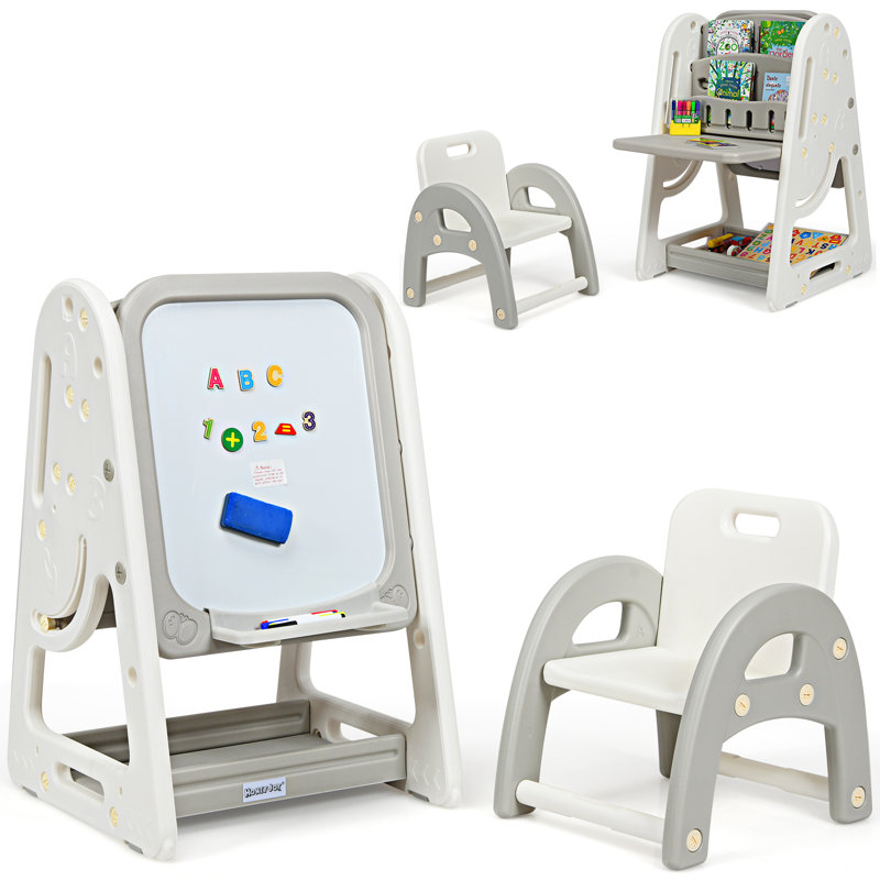 Raymundo Kids 2 Piece Square Play Or Activity Table and Chair Set, Grey