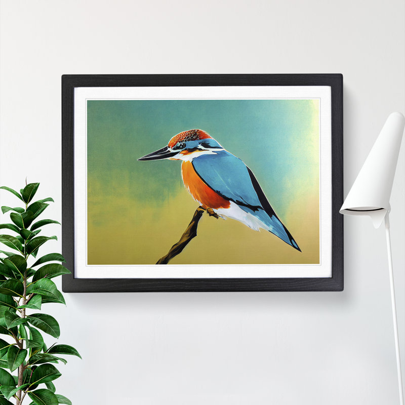 Delightful Kingfisher Bird - Single Picture Frame Painting, 46cm H x 64cm W x 2cm D, Black