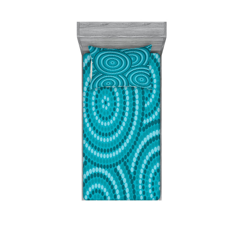 Drap-housse et taies décoratives bleu sarcelle Ambesonne, Ensemble de draps pour lit simple + 3 pièces supp