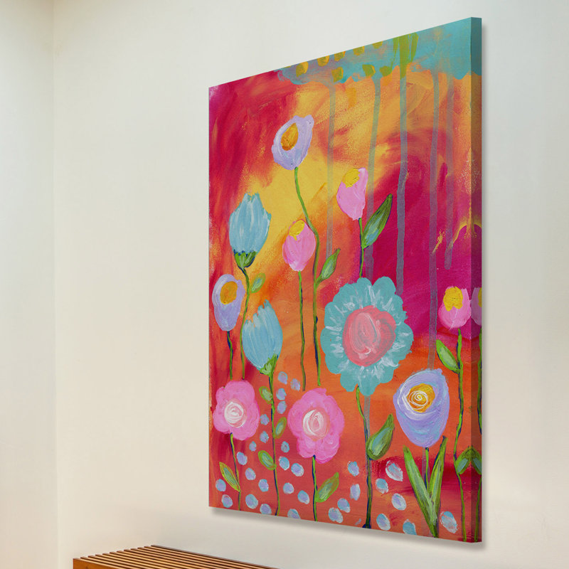 « fleurs coucher de soleil » par jill lambert, reproduction d’art sur toile tendue, H 30 po x l 20 po x P 1,5 po