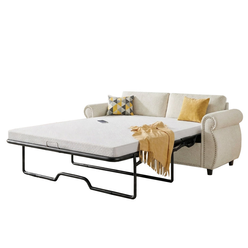  Latitude 2-in-1 Pull Out Loveseat Sofa with Mattress for Living Room, Beige Velvet, 30" H x 74" W x 22" D