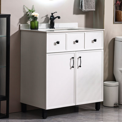 Meuble-lavabo simple sur pied Chrisna 30' avec comptoir en pierre