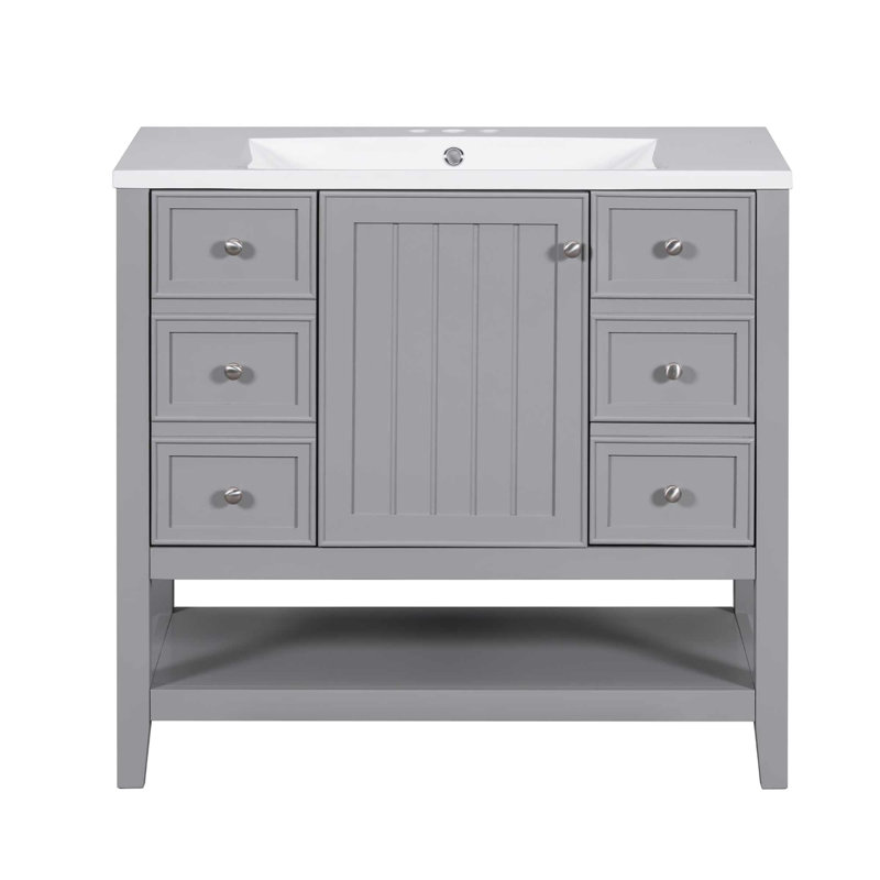 Meuble-lavabo simple 36 po avec plateau Leiding, Gris