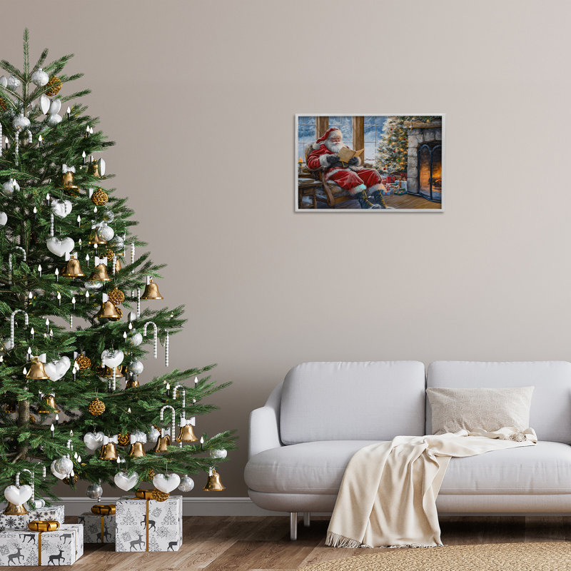 Père Noël lisant par feu, estampe numérique par Imagine It Images, Estampe numérique Farmhouse, H 16 po x l 24 po
