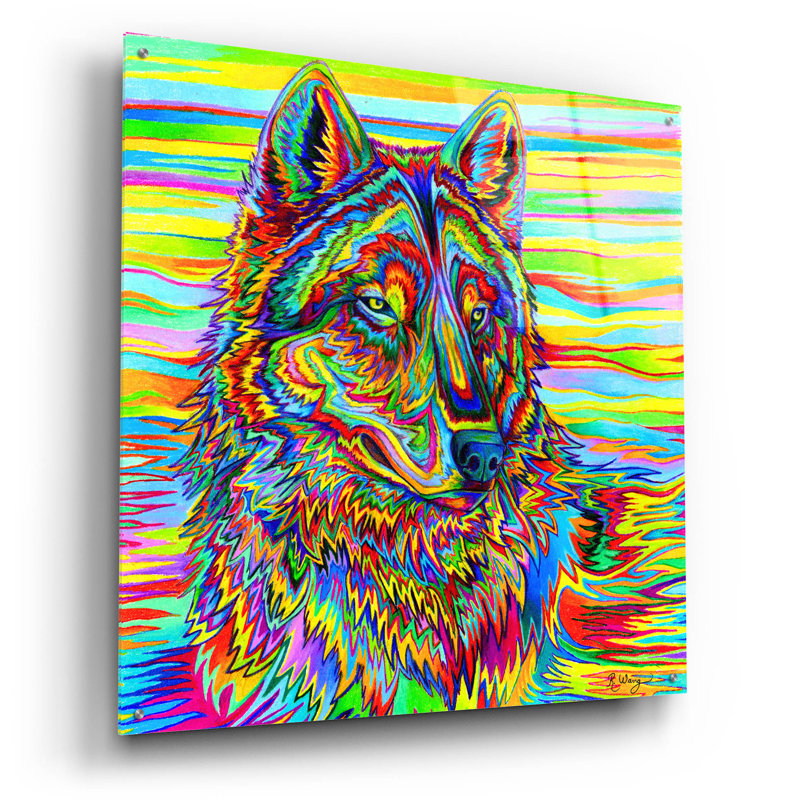 "Loup psychédélique" par Rebecca Wang Art, H 36 po x l 36 po
