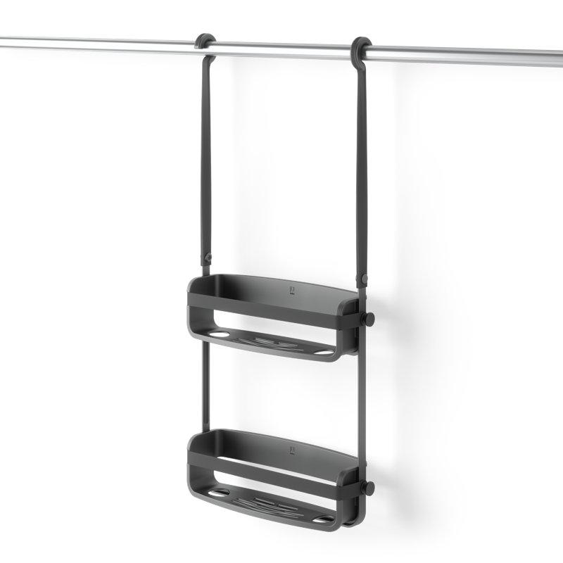 Black Plastic Suction Mount Shower Caddy with Shelves