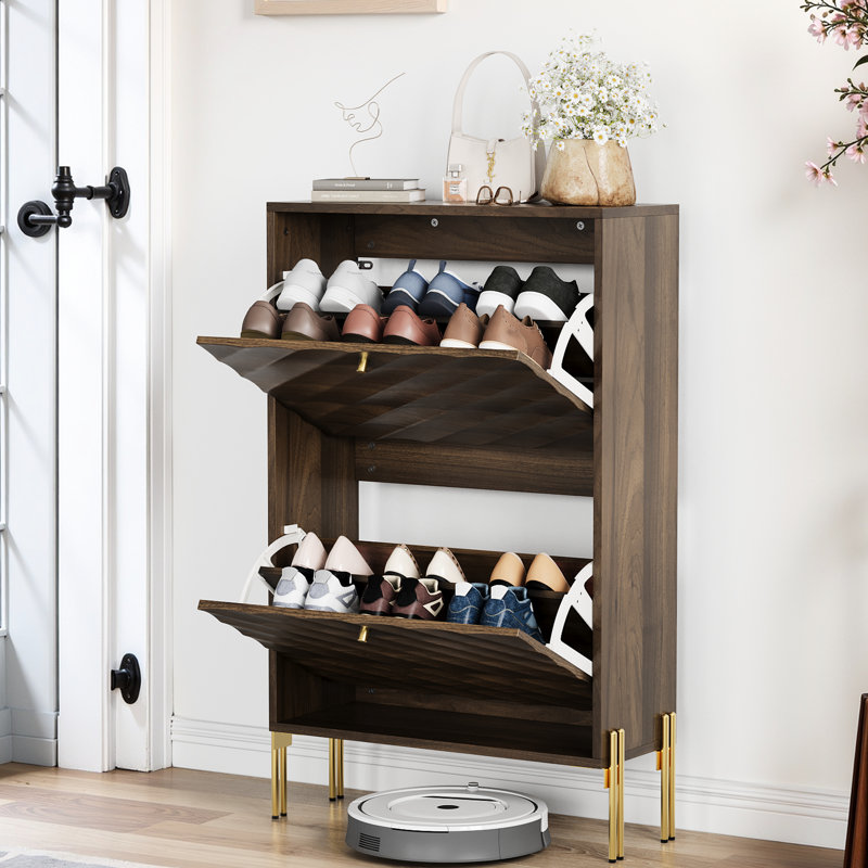 Shoe Cabinet, Mid-Century Modern Freestanding Shoe Cabinet, Freestanding Organizer With Metal Legs, Suitable For Entry, Hallway And Entryway