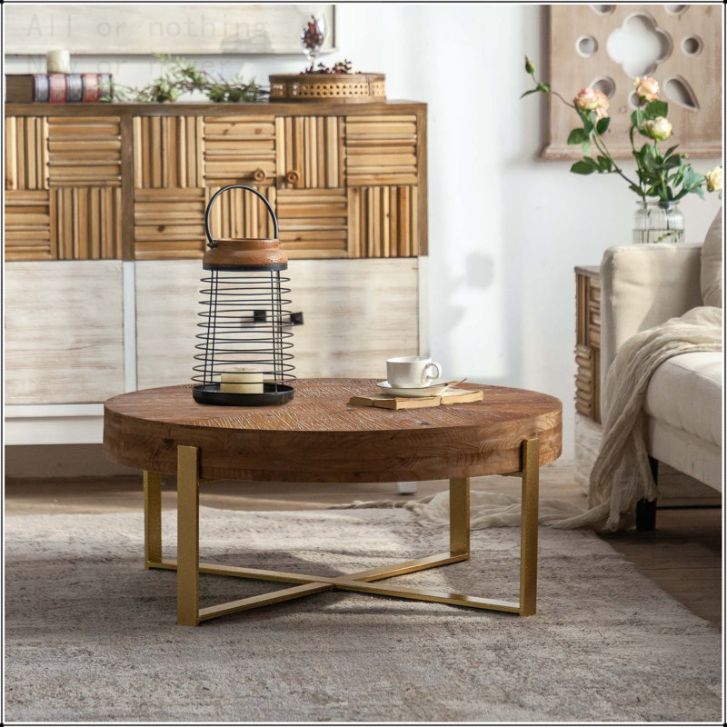 Table basse ronde moderne avec pieds croisés, L 31,29 po, Or