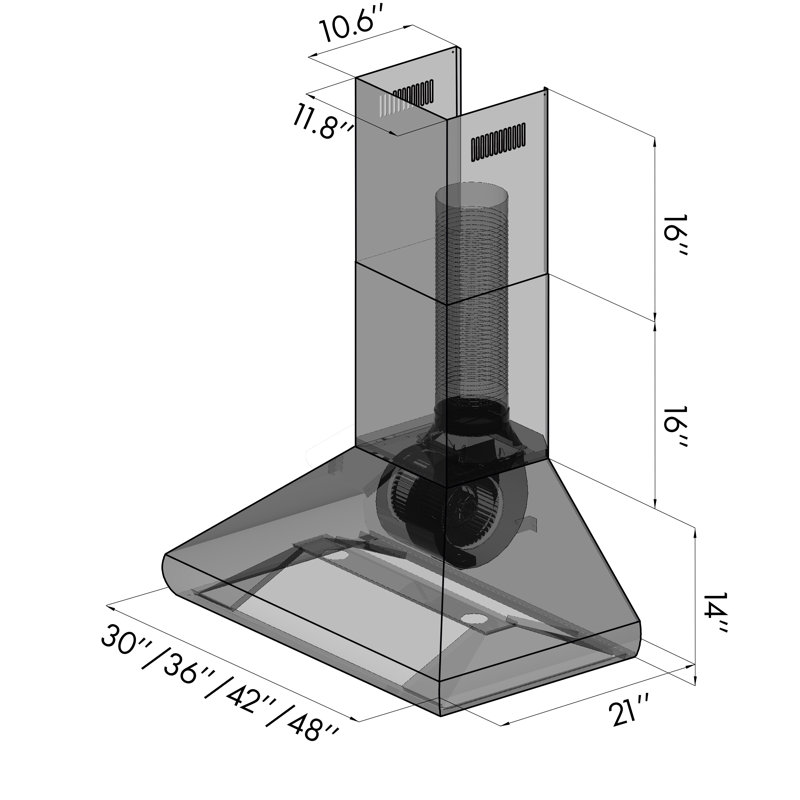 48" Professional 500 CFM Convertible Wall Mount Range Hood in Stainless Steel