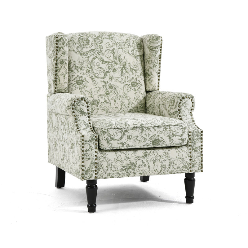 Upholstered Accent Chair, Rococo Green Polyester/Black