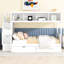 Lit simple superposé au dessus d'un lit double avec tablettes, escalier de rangement et 2 tiroirs - blanc 2 escaliers-1155856675