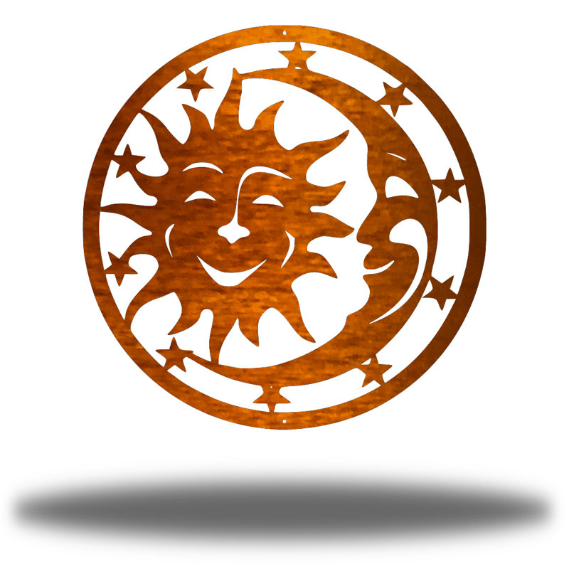 Décoration murale soleil et lune, H 24 po x l 24 po x P 0,06 po, Cuivre
