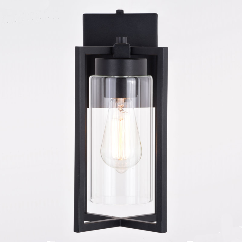 Akiylah 13 in. H 1-Light Textured Black Dusk to Dawn Sensor Outdoor Wall Sconce, Durable Steel, Clear Glass Shade, LED Compatible for Exterior Porch Patio Front Door or Garage