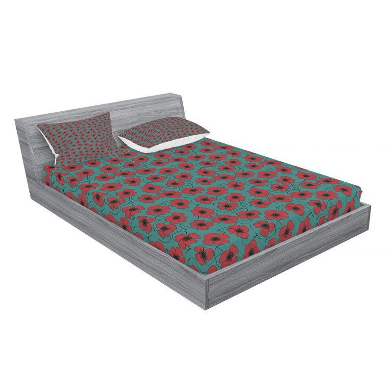 Microfiber Floral Sheet Set, Queen Sheet Set with Fitted Sheet