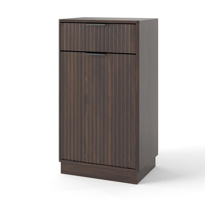 Tilt Out Trash Cabinet with Drawer, Walnut