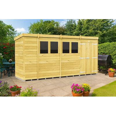 14ft x 4ft Pent Shed - Double Door with Windows