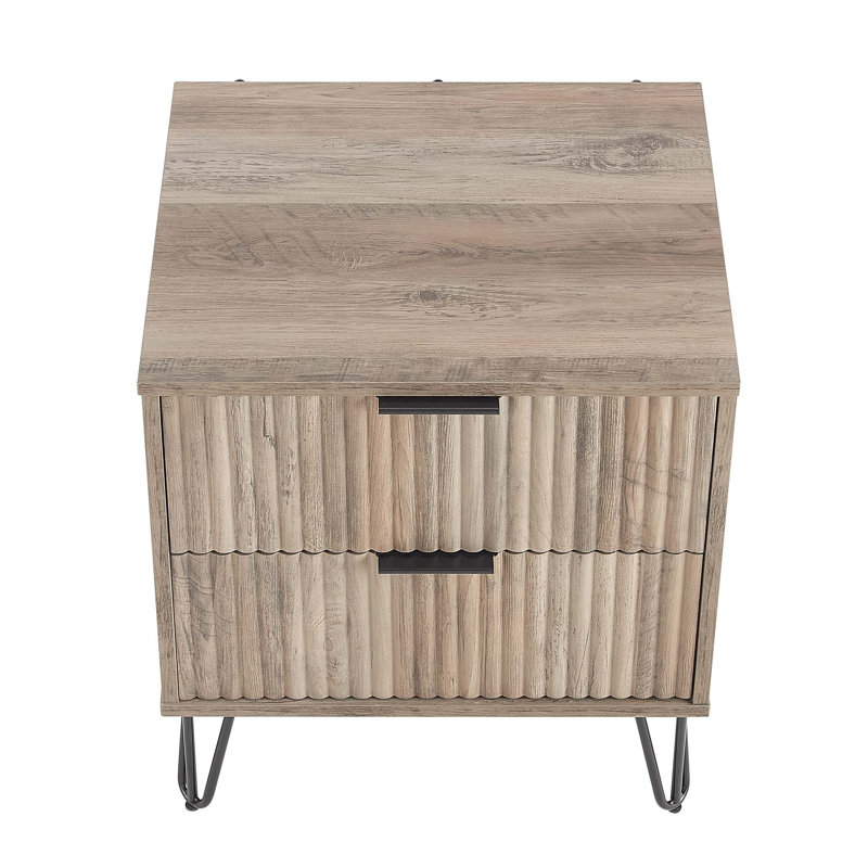 20-Inch Rustic Gray Fluted 2-Drawer Nightstand