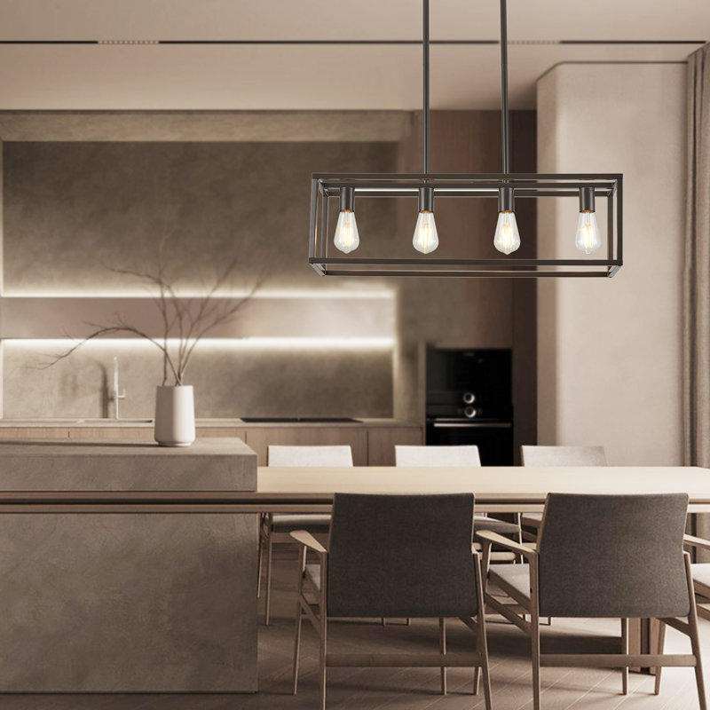 Luminaire suspendu linéaire pour îlot de cuisine 4 lumières Bigyan, Bronze huilé