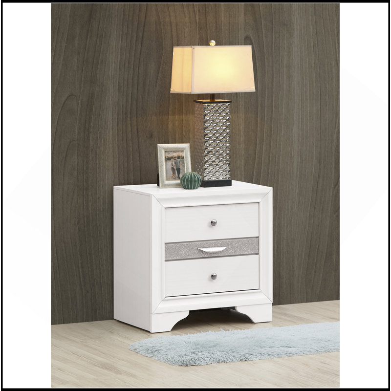 Table de chevet 2 tiroirs en bois, Blanc
