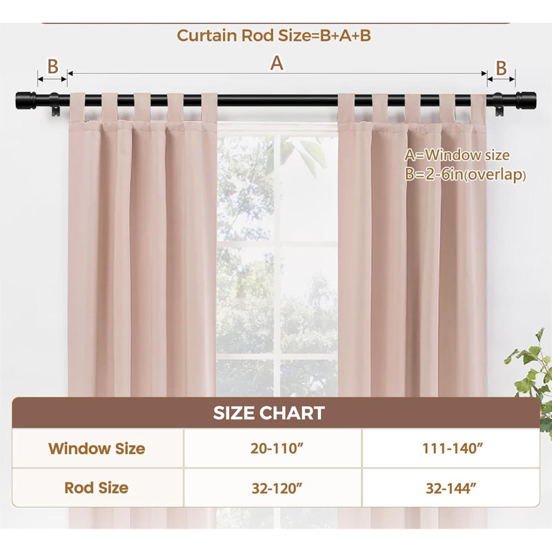 Tringle à rideaux ajustable robuste 32 à 144 pouces - Tringle à draperie télescopique pour fenêtres de 111 à 140 pouces, embouts simples à embout, acier robuste pour la chambre à coucher du salon