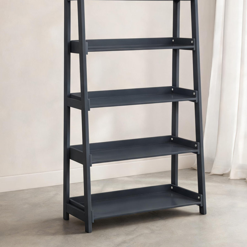 Bibliothèque à quatre niveaux en bois, étagère de rangement ouverte moderne au fini bleu pour le salon, la chambre à coucher et le bureau personnel