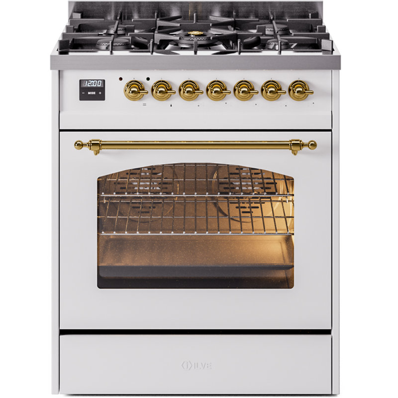ILVE Nostalgie II 30 in Dual Fuel Range, White/Brass, Liquid Propane