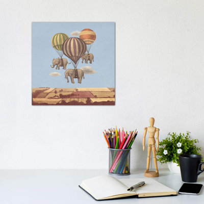 " Flight Of The Elephants Blue Square " by Terry Fan