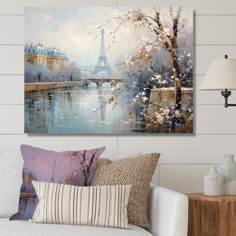 Hiver Paris, Tour Eiffel, charme de ville I - Paris, art mural, Toile tendue, H 30 po x l 40 po x P 1,5 po
