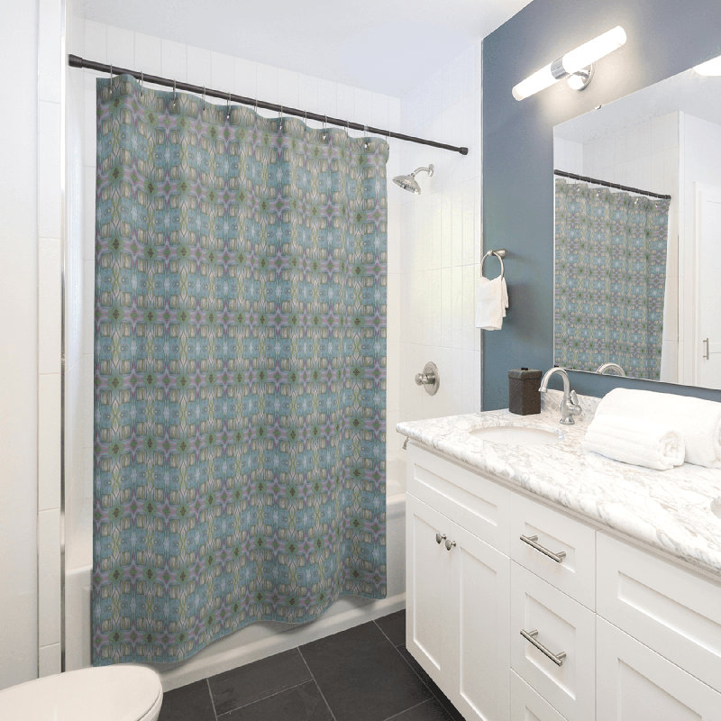 Rideau de douche - géométrique bleu, vert et rose (WB / P3)