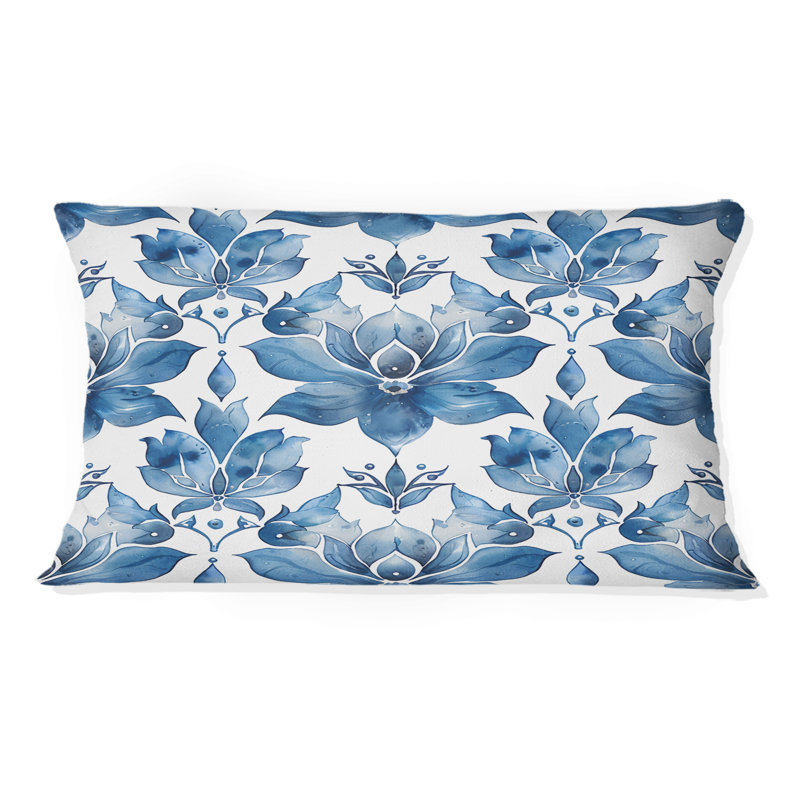 Coussin lombaire glamour Flower Gardens, Bleu / blanc