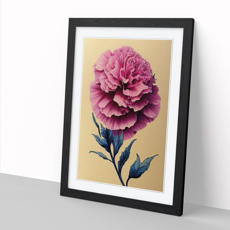 Watercolour Carnation Flower - Picture Frame Print, Black, 46cm H x 34cm W x 2cm D
