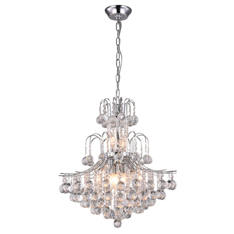 Lustre 10 lumières en chrome avec cristaux transparents