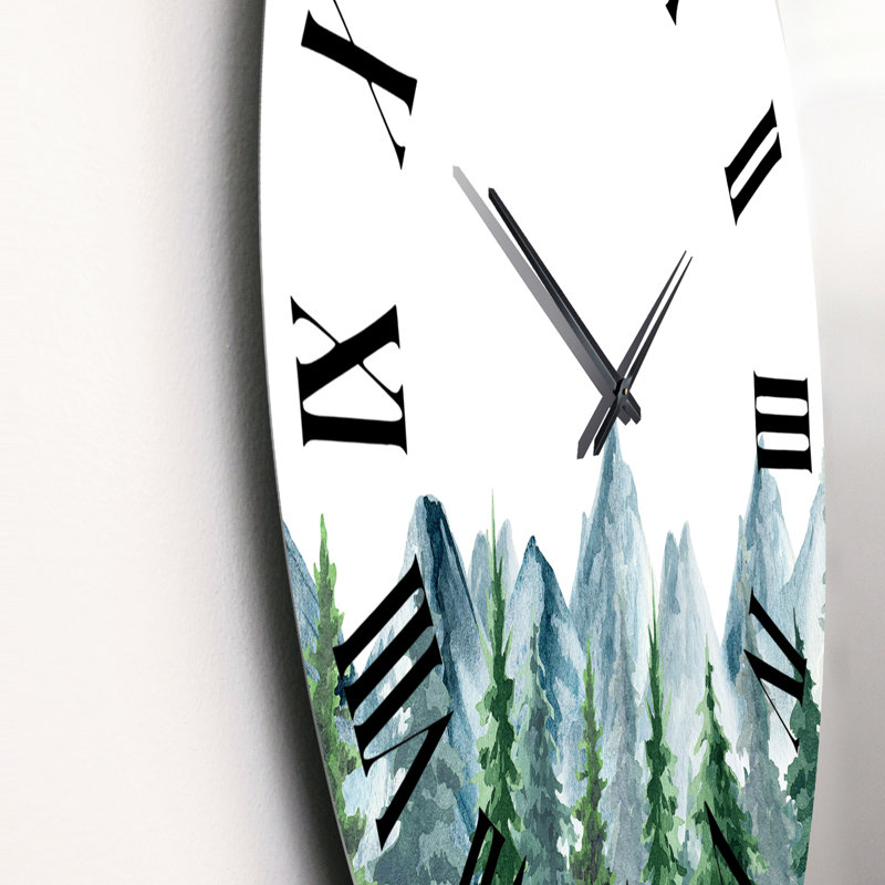 Horloge murale paysage de montagne avec sapins I, Grand