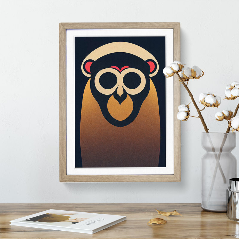 Monkey In Abstract No.3 - Wrapped Canvas Print, Oak Framed, 64cm H x 46cm W x 2cm D