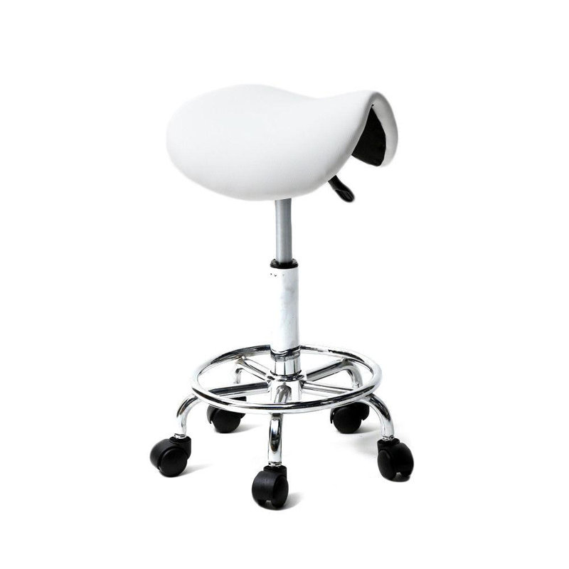 Adjustable Height Ergonomic Lab Stool Wheels, White