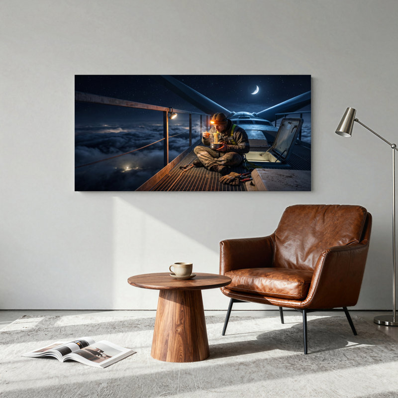 Ensemble de 1 tableau sur toile « Travailleur de nuit », L 32 po x H 16 po, Toile tendue