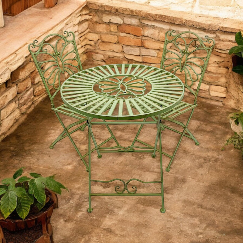 Windermere 2-Person Metal Patio Foldable Dining Set – Stylish Durable Round Table & Chair Set for Garden & Outdoor Seating