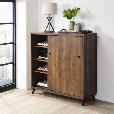 Armoire à chaussures en chêne avec portes coulissantes pour système de rangement et de rangement organisé