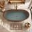74.8" x 39.8" Brown Concrete Oval Deep Soaking Freestanding Bathtub-97549053